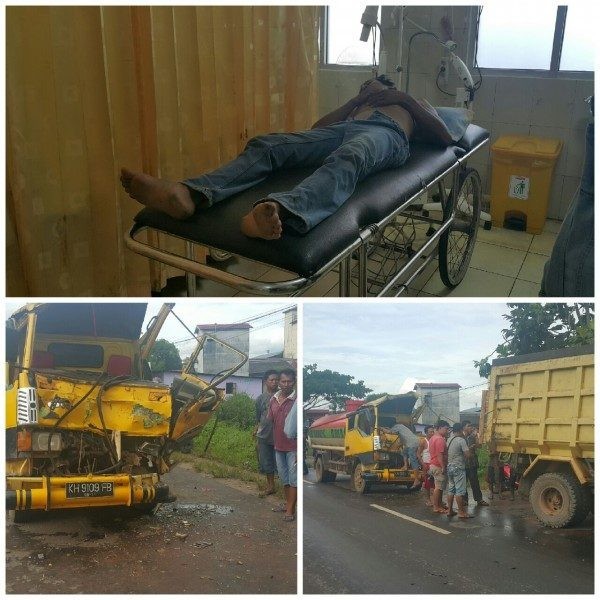 Dum! Seruduk Belakang Truk Dum, Pengemudi Truk CPO Terjepit