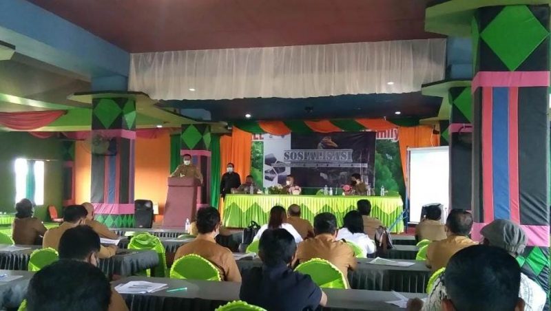 Sekda Mura Hermon F Lion saat membuka kegiatan sosialisasi pengeloaan Bukit Sapat Hawung, Selasa (8/6). 